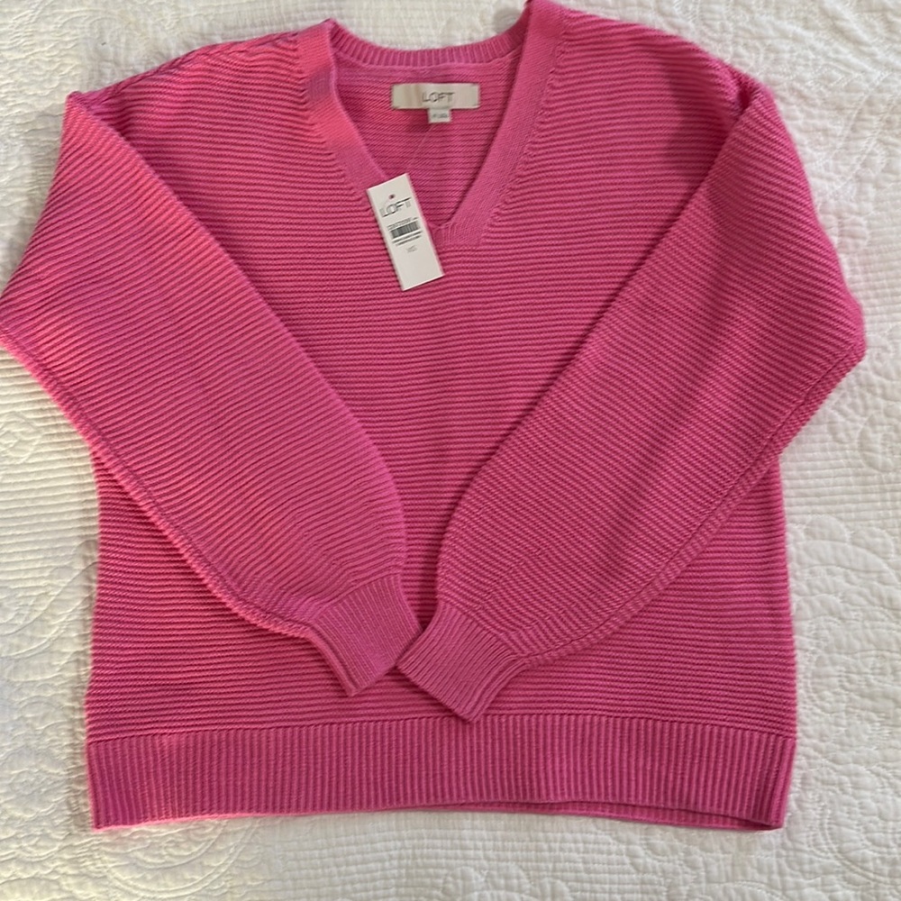 Loft Split Neck Sweater Barbie Pink XS